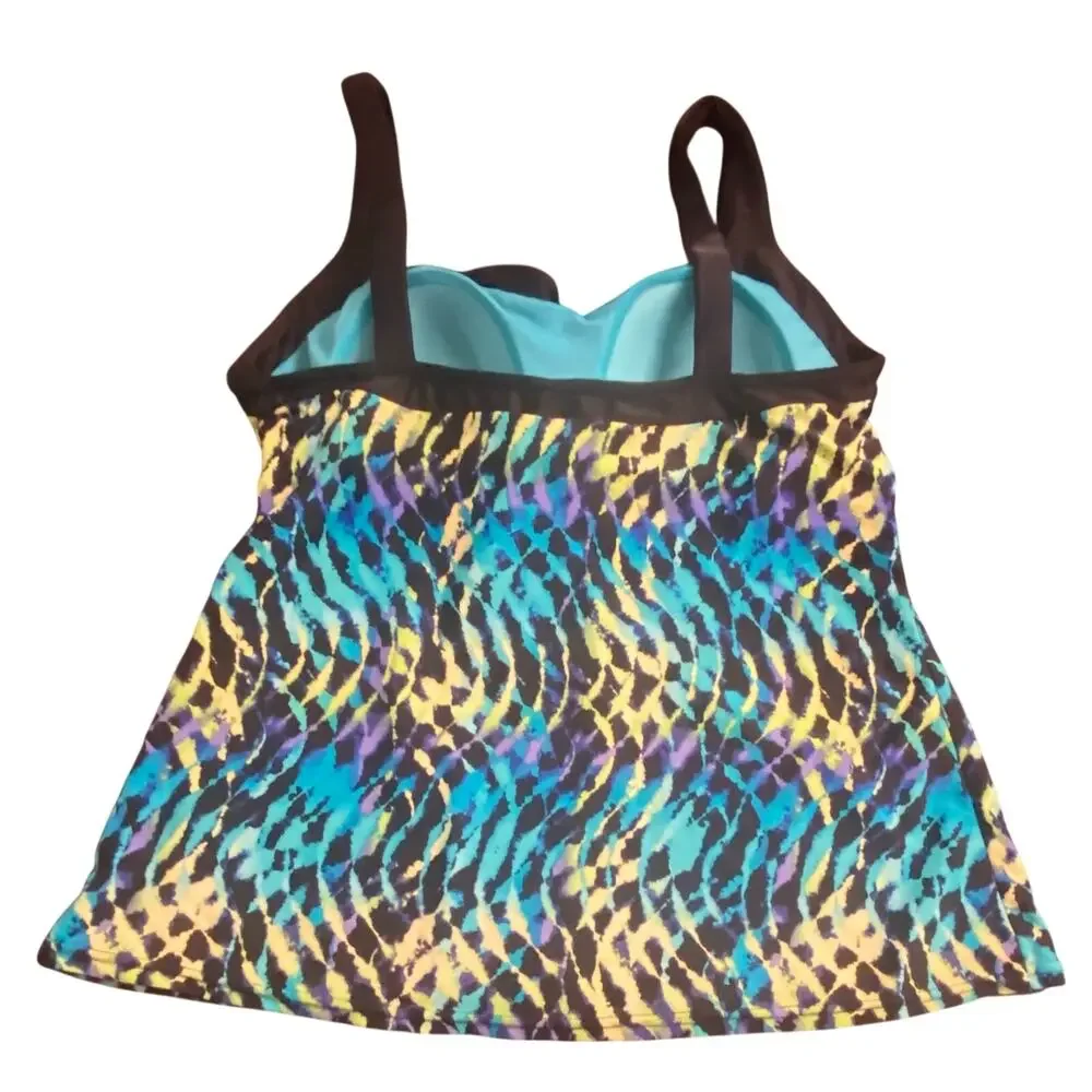 ZeroXposur XL Tankini Swim Top Blue Abstract Animal Print Shelf Bra Resort Beach